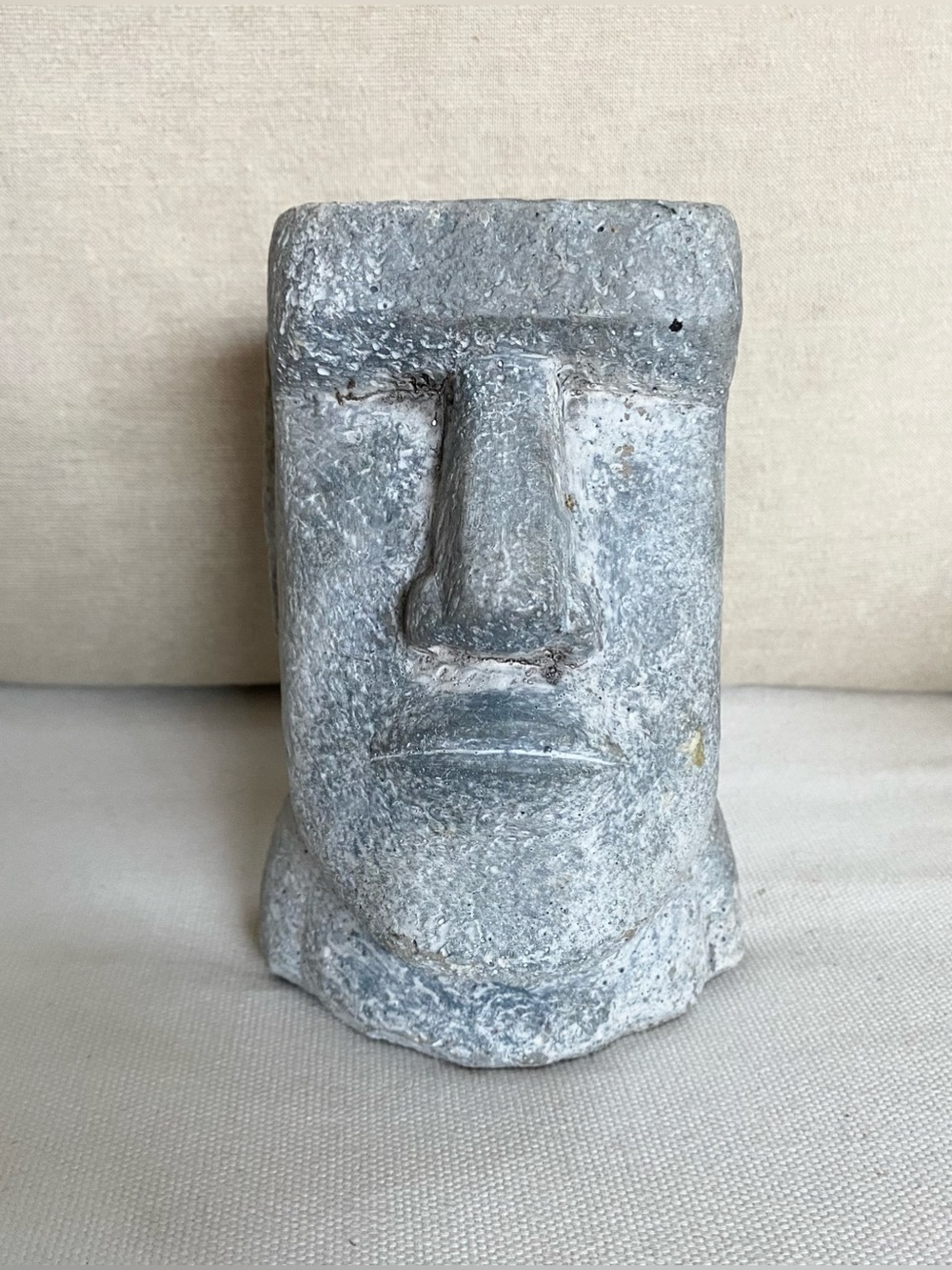 Stone Moai Head Planter Vase Easter Island Statue Face Pot Heavy 6.5” Marked